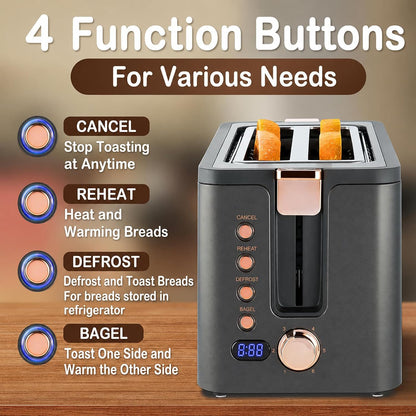 4 Slice Toaster, Long Slot Toaster with Warming Rack, Timer, Bagel, Defrost, Reheat Functions, Crumb Tray, 6 Browning Settings, Extra Wide Long Slots, Stainless Steel, 1300W, Grey4
