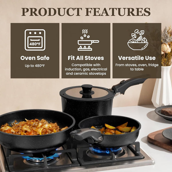 Nonstick Pots and Pans Set 24 Pack - Kitchen Cookware Set with Detachable/Removable Handle - Cooking Pans Set with Frying Pans, Egg Pan - Stackable, Oven Safe, Induction Ready5