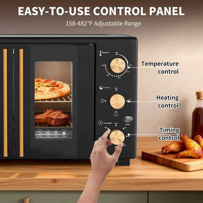 French Door Electric Knob Oven,35 QT Extra Large Oven，18-Slice Convection Oven3-Control Knobs, Bake Broil Toast Grilled Meat Keep Warm, Black Metal,Equipped with a Tray and a Rack.5
