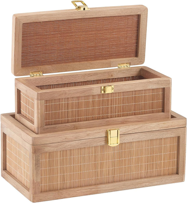 Natural Bamboo Decorative Box with Lids, Unique Decorative Boxes Set of 2, Boho Wedding Keepsake Box, Memory Box with Lid for Crafts, Trinkets and Photo Storage8