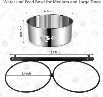 Yummy Sam Hanging Pet Dog Food Water Bowl for Cage, Stainless Steel Non-Spill Kennel Bowls with Clamp Holder Crate Feeder Dish for Medium Large Dogs Pets (Silver, L (44 OZ+44 OZ))2