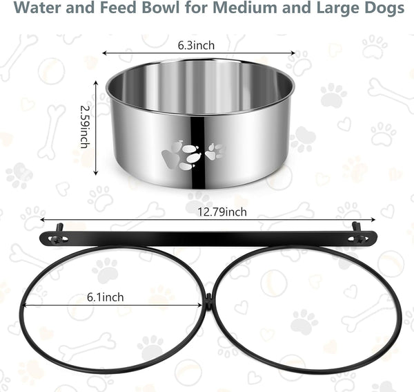 Yummy Sam Hanging Pet Dog Food Water Bowl for Cage, Stainless Steel Non-Spill Kennel Bowls with Clamp Holder Crate Feeder Dish for Medium Large Dogs Pets (Silver, L (44 OZ+44 OZ))2