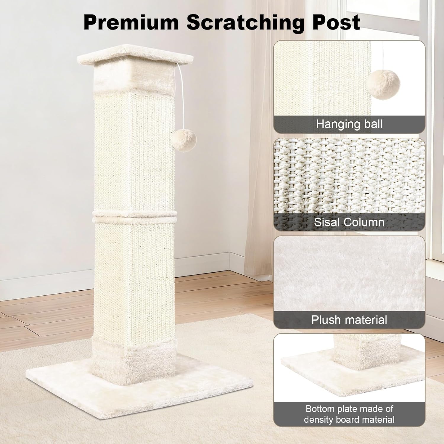 cat-scratching-post-33-inch-for-indoor-cats-sisal-cat-scratcher-vertical-posts-with-dangling-ball-high-cat-scratch-post-cat-tree-for-full-body-stretching-protect-your-furniture-beige-white