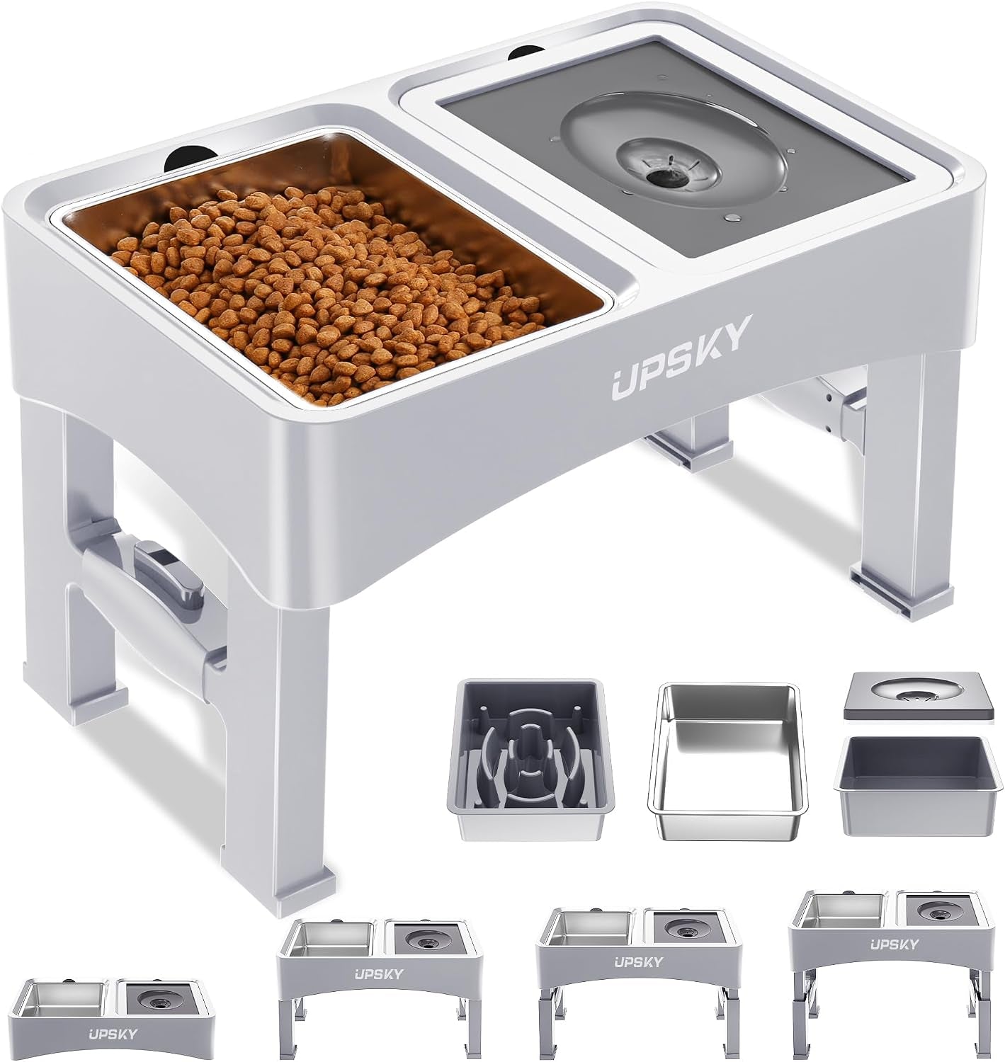 upsky-2-in-1-elevated-dog-bowls-slow-feeder-4-height-adjustable-raised-bowl-stand-no-spill-dog-water-bowls-anti-slip-food-and-water-bowls-for-small-medium-dogsnot-include-stainless-steel-bowl