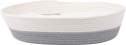 Kitty City Woven Cat Bed with Removable Washable Cushion, Cozy Braided Rope Indoor Cat Bed with Natural Catnip, Warm round Cat Bed for Small to Medium Cats, 14” X 19" - White/Grey2