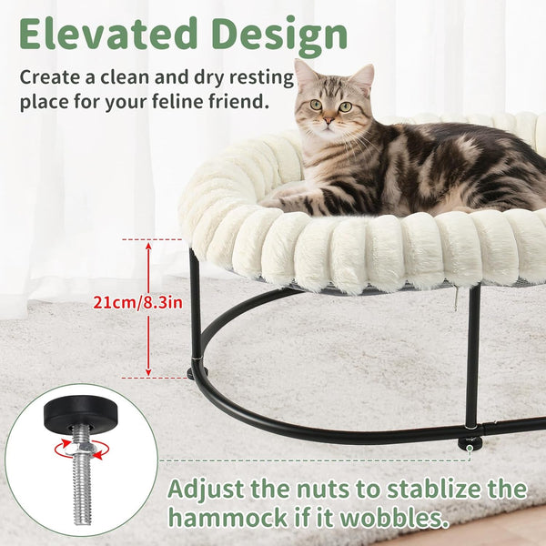 Sunhoo Elevated Cat Bed for Indoor Cats Raised Kitten Hammock Large High Puppy Cot off Floor Self-Supporting Small Pet Chair with Metal Frame Washable Cushion Easy Assembly 23 * 17 * 8.3 in (White)2