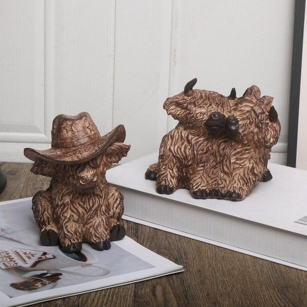 Vintage Western Cowboy Animal Figurine - Resin Decorative Statue with Star-Embellished Hat, Rustic Home Décor Accent for Shelf/Table, Collectible Gift for Western Enthusiasts (NIUZAI)5