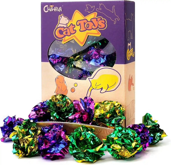 CHIWAVA 45PCS 1.6'' Mylar Cat Toy Ball Kitten Shiny Crinkle Crackle Balls | Interactive Indoor Lightweight Play Activity Chase Toys, Assorted Color2