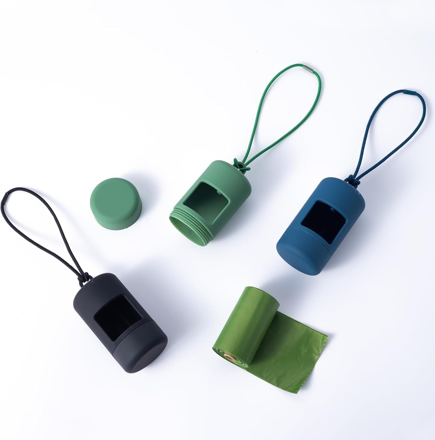slson-3pack-dog-poop-bag-holder-for-leash-lightweight-pet-waste-bag-dispenser-with-leash-attachment-portable-plastic-doggie-poop-bag-dispensers-blue-green-black