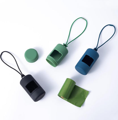 SLSON 3Pack Dog Poop Bag Holder for Leash Lightweight Pet Waste Bag Dispenser with Leash Attachment Portable Plastic Doggie Poop Bag Dispensers,Blue Green Black4