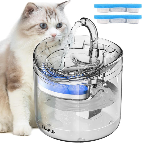 HAPUP Cat Water Fountain Animal Water Dispenser 61OZ/1.8L Automatic Pet Drinking Fountain Clear Upgrade with 2 Filter Replacement 1 Adjustable Silent 1 Water Pump for Cats Kitty Indoor1