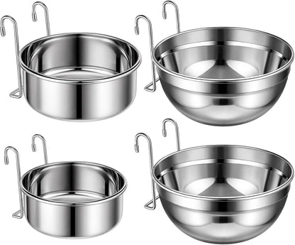 Zhehao 4 Pack Hanging Dog Water and Food Bowls for Kennel Cage, No Spill Dog Crate Water Bowl, Stainless Steel Bowls Dish for Dogs Crate Cage Accessories (35Oz & 50Oz & 65Oz)1