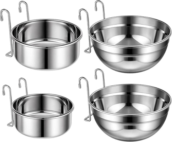 Zhehao 4 Pack Hanging Dog Water and Food Bowls for Kennel Cage, No Spill Dog Crate Water Bowl, Stainless Steel Bowls Dish for Dogs Crate Cage Accessories (35Oz & 50Oz & 65Oz)1