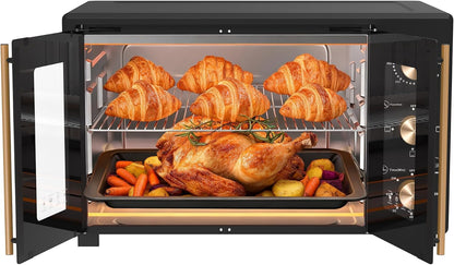 40.1QT XL French Door Countertop Oven, 1600W Extra Large Toaster Oven with 3 Intuitive Knobs, Infared Even Heating for 12" Pizza & Whole Chicken, Easy to Use, Stainless Steel (Black)1