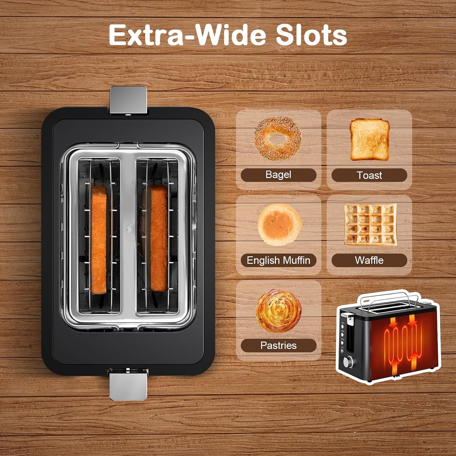 toaster-2-slice-stainless-steel-body-timer-bagel-defrost-reheat-cancel-functions-warming-rack-removable-tray-6-browning-settings-extra-wide-slots-bread-toaster-120v-800w-black