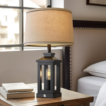 23.75" Retro Farmhouse Black Table Lamp for Living Room Bedroom Nightstand | Touch Control Bedside Nightlight Vintage Modern Lamp with USB C+A Ports and 2 Light Sources, Rustic Lamp, Bulbs Included3