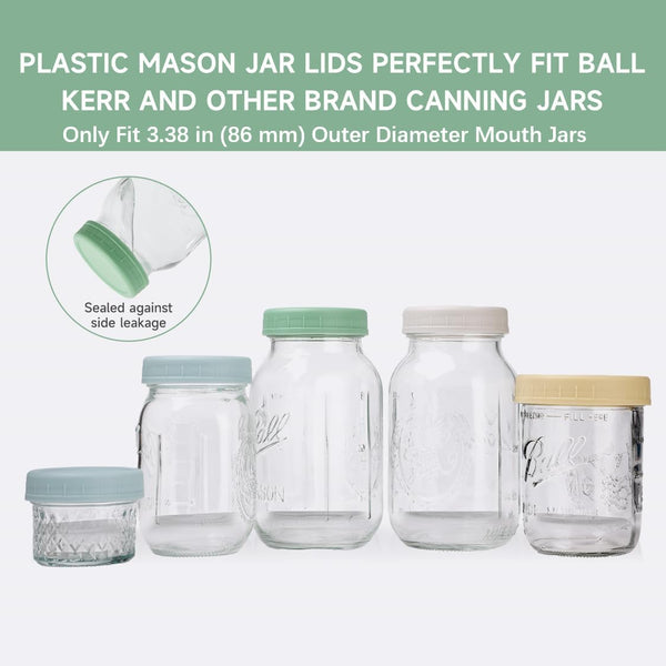 8 Pack Wide Mouth Mason Jar Lids for Ball, Kerr Jars and More, Colored Plastic Reusable Canning Tops with Silicone Rings, Food Grade & Leak-Proof2