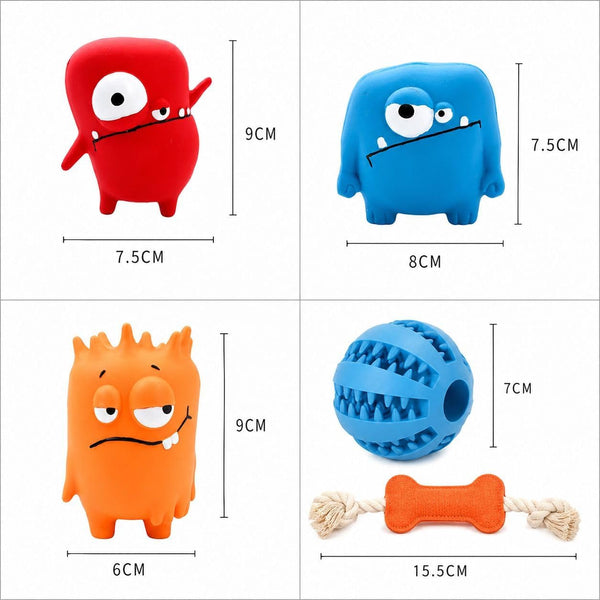 Dog Squeaky Toys for Small & Medium Dogs, 4PCS Interactive Dog Toy Set, Rubber & Rope Toys for Fetch, Tossing, Teeth Cleaning7