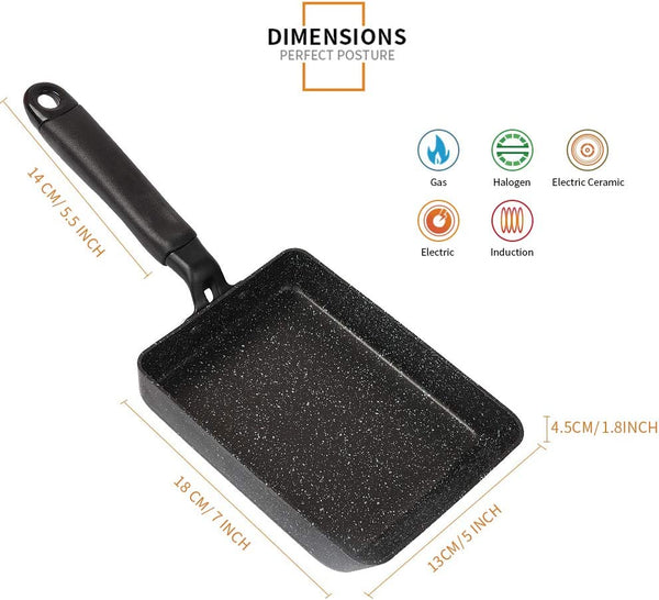 Tamagoyaki Pan, Japanese Omelette Pan Nonstick with Silicone Spatula, Square Egg Pan 7 X 5 Inches, Black5