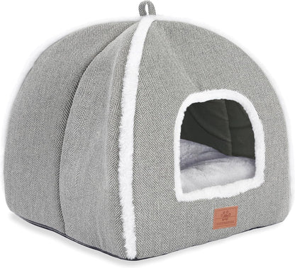 Cat Beds for Indoor Cats-Cat Bed Cave House Tent for Kittens and Small Pets with Washable Cushioned,Soft and Warm Indoor House, Grey, 15 Inches9