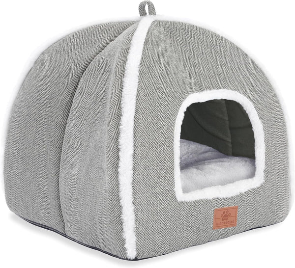 Cat Beds for Indoor Cats-Cat Bed Cave House Tent for Kittens and Small Pets with Washable Cushioned,Soft and Warm Indoor House, Grey, 15 Inches9