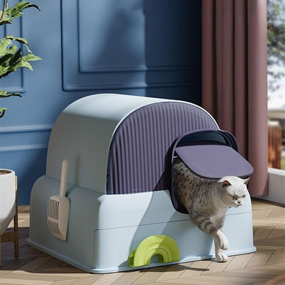 Pet Supplies, Enclosed Cat Litter Box with Hood & Drawer, Anti-Splash & Easy Clean(Blue)4