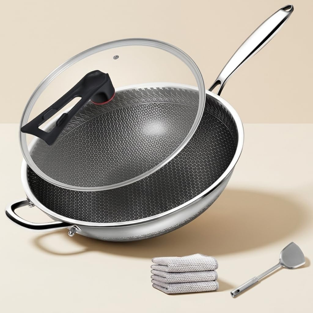 wok-pan-honeycomb-stainless-steel-wok-pan-with-lid-13-3-inch-hybrid-nonstick-stir-fry-pan-flat-bottom-induction-compatible-dishwasher-safe-no-seasoning-needed-serves-3-4