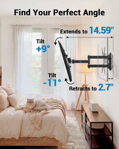 Full Motion TV Wall Mount for Echo Show 21/15 and 13-43 Inch Flat Curved Screen Tvs & Monitors, Max VESA 200X200Mm up to 44Lbs, TV Mount Wall Bracket with Rotation Swivel Tilt Extension6