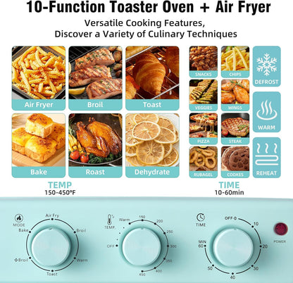 Air Fryer Toaster Oven Combo, Retro Convection Oven Countertop,16Qt Small Toaster Oven, 4-Slices or 9" Pizza,Bake,Toast,Broil, Air Fry, Rapid Heating Mini Conventional Oven, Non-Stick, Blue3