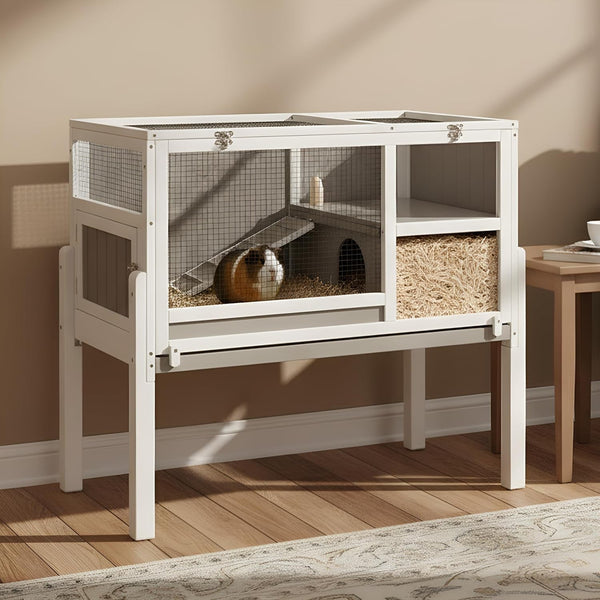 Large Guinea Pig Cages, 3-Story Indoor Guinea Pig Habitats with Stand, Hedgehog Cage Rabbit Hutch with Pull-Out Tray, Flip-Open Roof, Cozy Hammock9