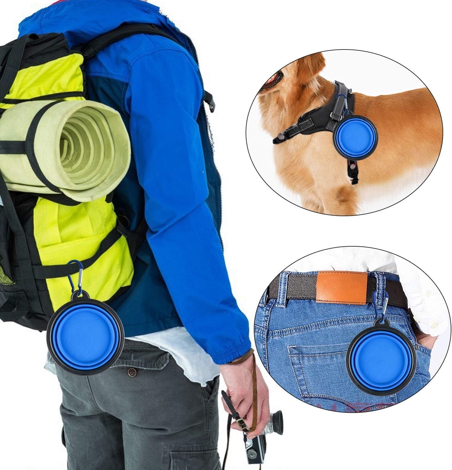 collapsible-silicone-dog-bowls-3-pack-travel-pet-food-water-bowls-orange-green-blue-5-1-in-wide-2-1-in-tall-folds-to-0-5-in-holds-12-oz-water-or-1-5-cups-food-includes-id-tag