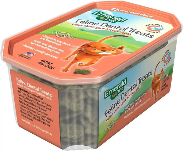 Emerald Pet Grain-Free Cat Dental Treats with Salmon – Crunchy Natural Dental Treats for Cats to Clean Teeth, Freshen Breath, and Reduce Plaque & Tartar – 11 Oz Tub4