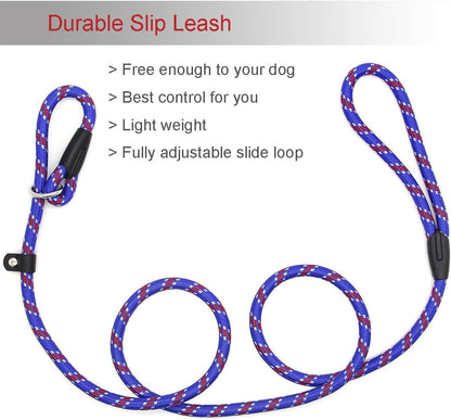 Dog Rope Leash, 5 FT Pet Slip Lead, Dog Training Leash for 10-80 Lb | Standard Adjustable Pet Nylon Leash for Small Medium Dogs Walking(Blue)6