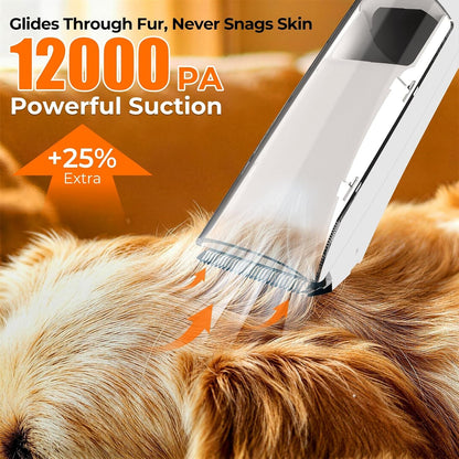 Dog Grooming Vacuum Kit, 12000Pa Pet Hair Vacuum with Clipper | 2L Dust Cup, Low Noise, 5-In-1 Grooming Kit with Clipper & Cleaning Brush for Home Shedding and Trimming, PG1003