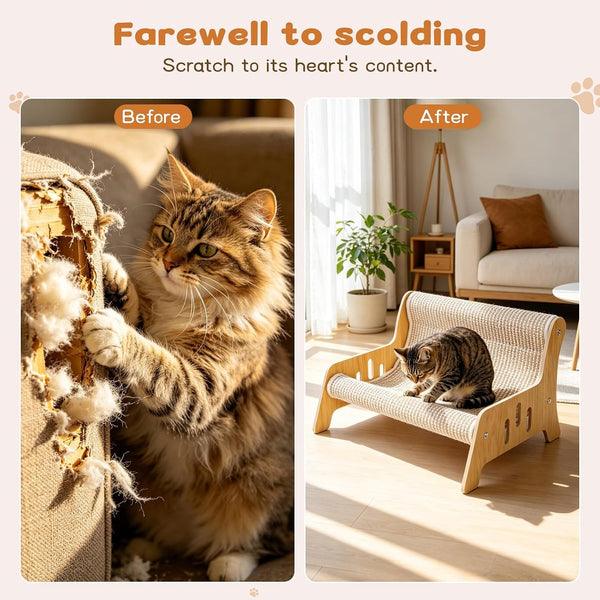 Sisal Cat Scratcher Sofa, Durable Frame Cat Couch Scratcher for Indoor Cats, Mess-Free No Shedding Cat Scratcher Bed, Multi-Functional Lounge for Scratching & Playing, Easy Assembly Furniture6
