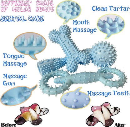 4-Pack Puppy Teething Toys Chew Toys for 0-6 Month Puppies,Blue | Small Medium Dogs Durable Interactive Food Dispensing Bone Ball Donut Dog Boy2