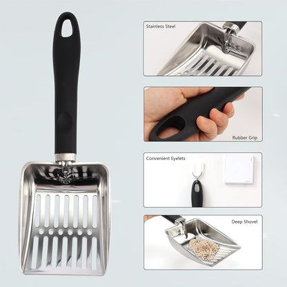 Cat Litter Scoop,Metal Cat Litter Scoop,Stainless Steel Cat Litter Scoop with Non-Slip Handle,Poop Sifting,Kitten Pooper Lifter,For Litter Box4