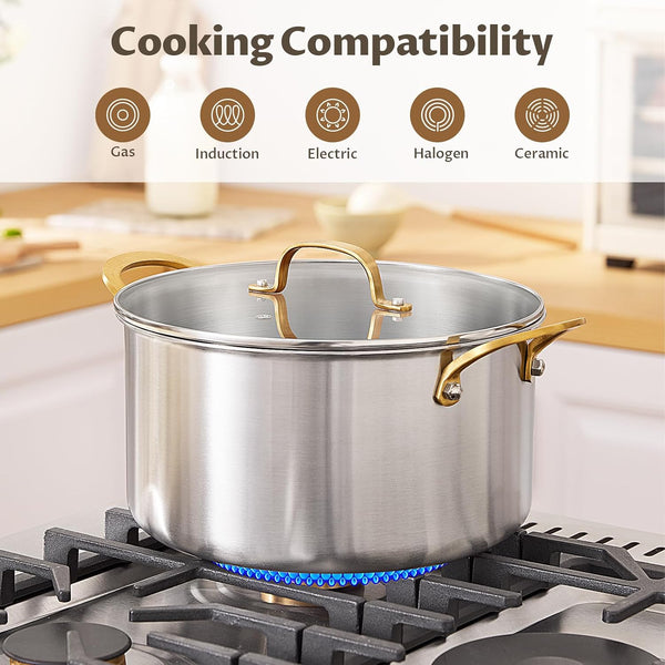 10 QT Stock Pot with Lid, Full Clad Tri-Ply Stainless Steel Soup Pot | Large Induction Cooking Pot, Uncoated & Built to Last, for Festive Party Drinks, Heavy-Duty Stock Base and Seafood Steaming7