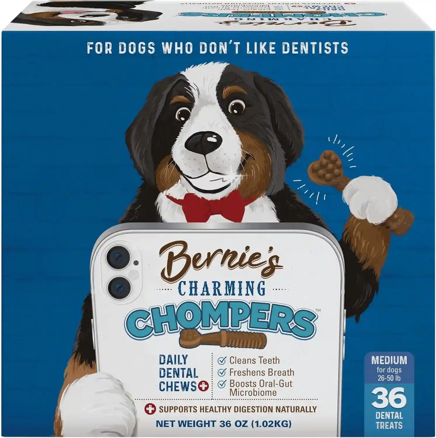 bernies-charming-chompers-dog-dental-chews-gut-support-51-100-lb-24-ct
