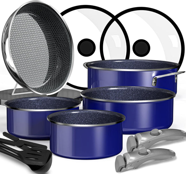 Pro  12PC Nonstick Pots and Pans Set&Hybrid 3-Ply Stainless Steel Skillet, High Heat Sear&Fry, 2-Layer Ceramic Induction Cookware, 9H Scratch-Resistant&Anti-Warp,Pfas Free,All Cooktop/Dishwasher1