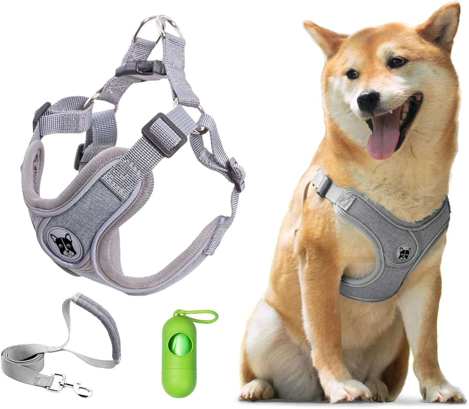 patas-lague-dog-harness-with-leash-set-for-small-medium-dogs-no-pull-no-choke-reflective-step-in-x-head-pet-harness-vest-with-poop-bags-and-dispenser-adjustable-and-padded-grey-small