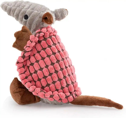 Hollypet Plush Dog Squeaky Toy Stuffed Armadillo Animal Pet Puppy Chew Toys with Clean Teeth for Small Medium Large All Breed Sizes Dogs, Gray, 8 In14