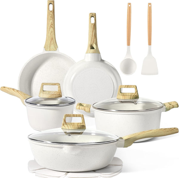 Pots and Pans Set Non Stick - 14 Pcs White Granite Kitchen Cookware Sets Nonstick Induction Cookware Cooking Pan Set with Frying Pans, Saucepans and Silicone Utensils, PFOS & PFOA Free1