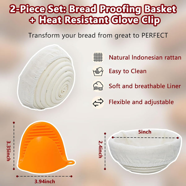 Cast Iron Bread Pan with Lid, Double Dutch Oven for Sourdough Bread Baking, 2 round Loaf Compartments + 2Pack 5-Inch Baking Bowls and 2 Anti-Scald Clips, Oven Safe to 500°F, Dutch Oven Red5