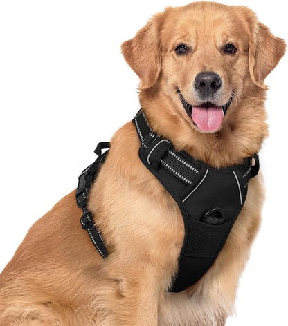 Rabbitgoo Dog Harness, No Pull for Large Dogs with 2 Leash Clips, Pet Vest | No Choke with Handle, Adjustable Soft Padded, Reflective, Easy Control for Walking, Black, Large54