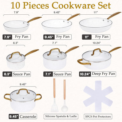 18PCS Nonstick Pots and Pans Set, Ceramic Cookware Set, Kitchen Cooking Sets, Oven/Dishwasher Safe, Space-Saving Design,Compatible with All Stovetops White3