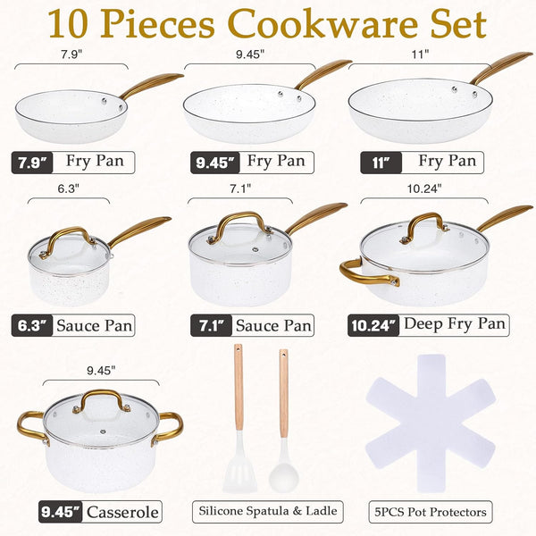 18PCS Nonstick Pots and Pans Set, Ceramic Cookware Set, Kitchen Cooking Sets, Oven/Dishwasher Safe, Space-Saving Design,Compatible with All Stovetops White3