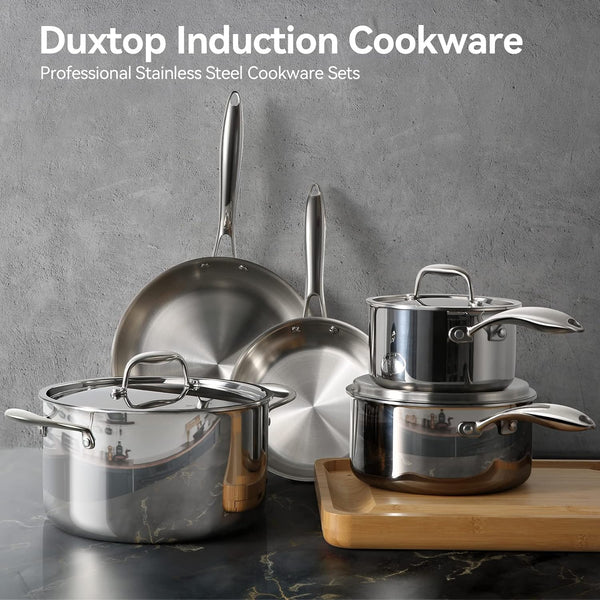 Tri-Ply Stainless Steel Induction Cookware, 10PC Pots and Pans Set | Whole Clad 3-Layer Steel, Family Cookware Set, Even Heating, Dishwasher and Oven Safe2