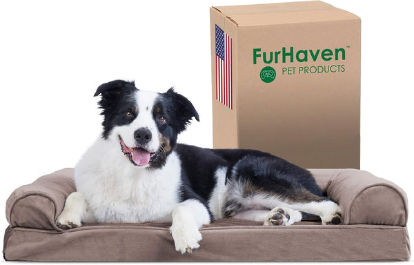Furhaven Orthopedic Dog Bed for Large Dogs, Sofa-Style with Cool Gel-Top Foam with a Solid Orthopedic Foam Base for Joint Support, Removable Washable Cover, Jumbo XL, Plush & Suede, Gray34