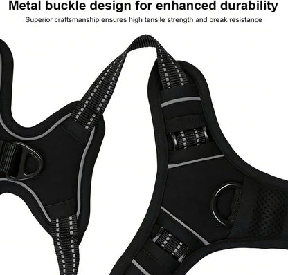 No Pull Dog Harness, Adjustable Pet Vest with Front/Back Leash Clips, Reflective Comfortable Vest Harness for Large Dogs, Easy Control Handle for Walking-Black L7